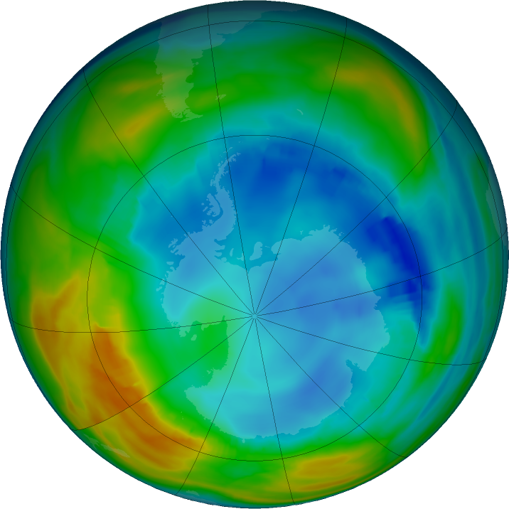 Antarctic ozone map for 30 July 2016